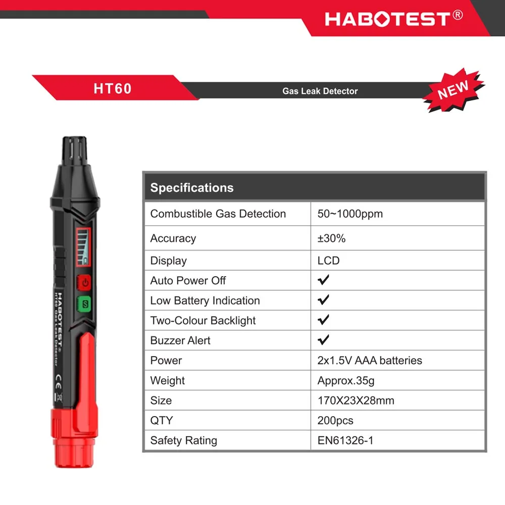 Gas Leak Detector Gas Leak Detector Pen Type Combustible PPM Analyzer Meter Portable Visible Audible Alarm