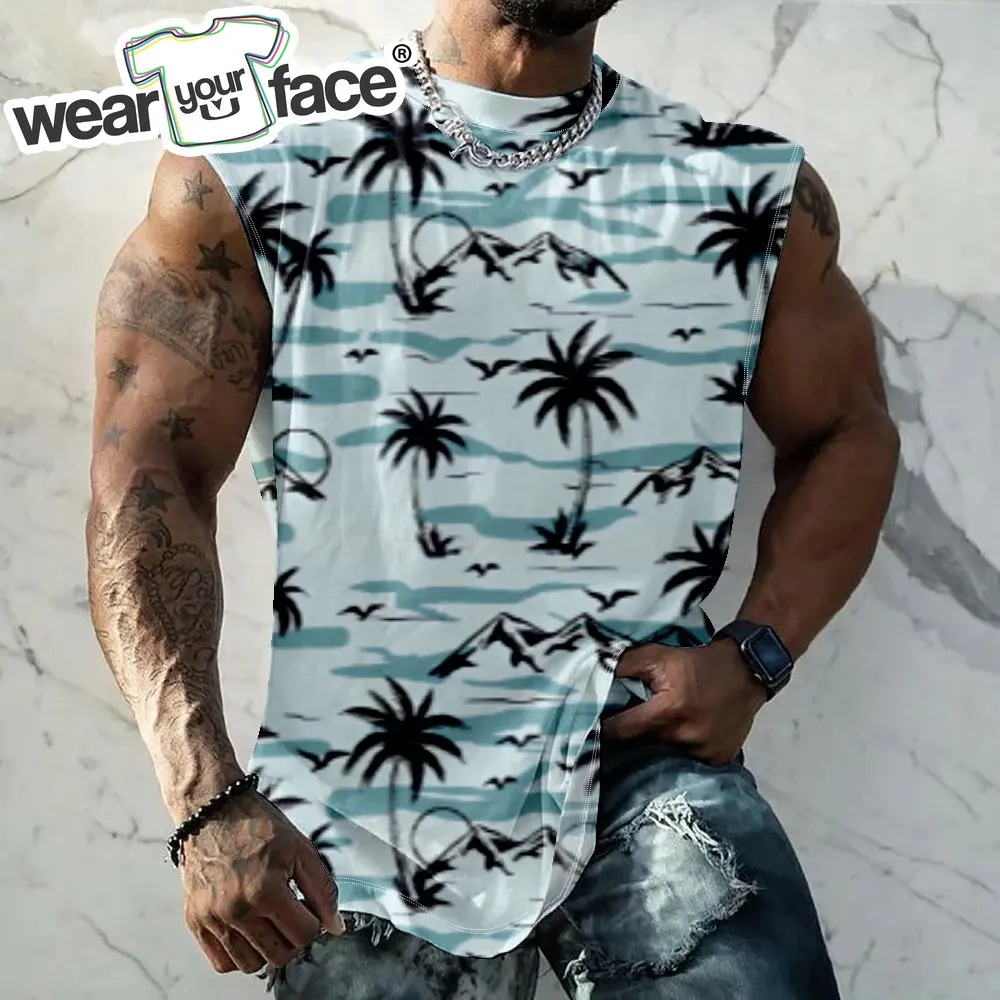 

Tank Top Palm Tree Beach Printed Sleeveless Bodybuilding Hipster Top Tee Gym Fitness Streetwear Sports Casual Men Clothing