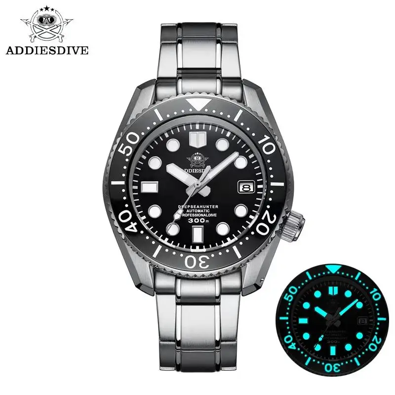 

ADDIESDIVE Automatic Watch 300m Diver Stainless Steel Strap BGW9 Super Luminous Ceramic Bezel Men Sapphire Crystal Watches