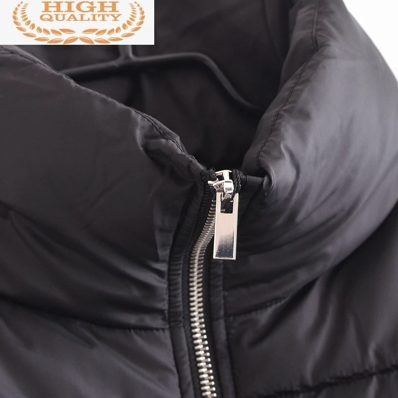 Black Crop Waistcoat Women Parkas Thick 2022 Winter Zipper Pockets Female Warm Elegant Coat QN202 long black puffer