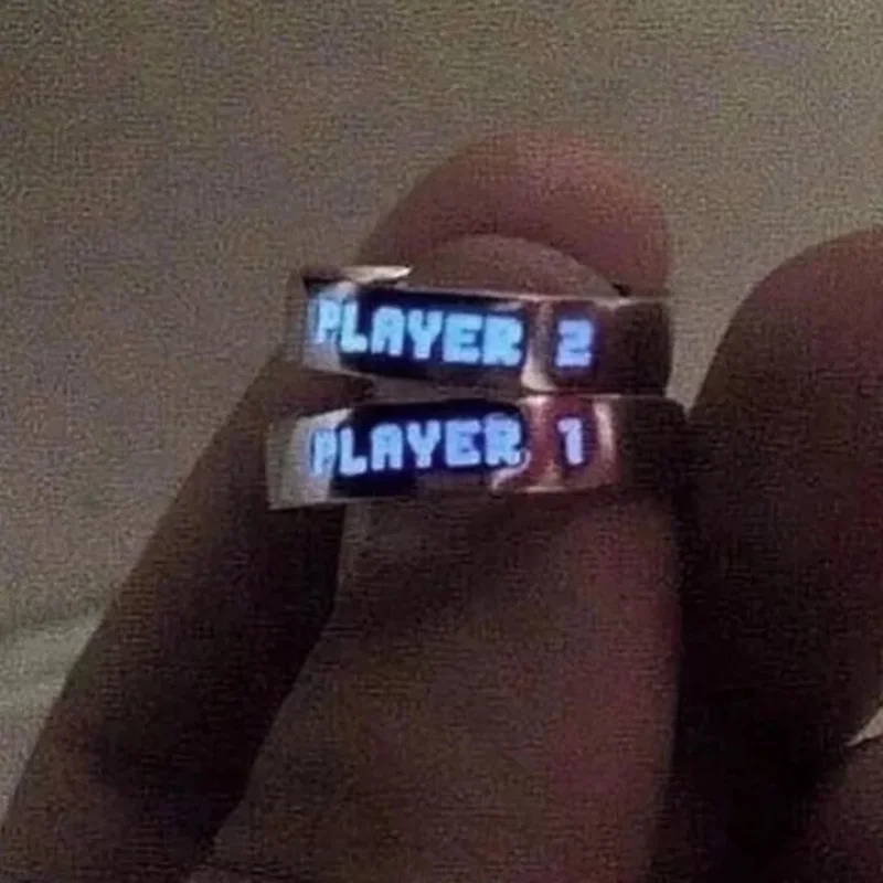 Luminous Ring for Couple Creative Glowing in the Dark Player 1 Player 2 Matching Gaming Ring for Women Men Valentine's Day Gift