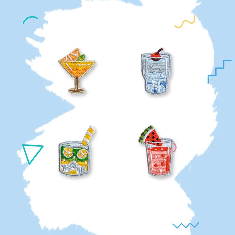 디저트 음료 자수 자체 접착 패치, 의류 다리미 배지 아플리케, DIY 전화 케이스, 스크랩북 Swe, 4 개