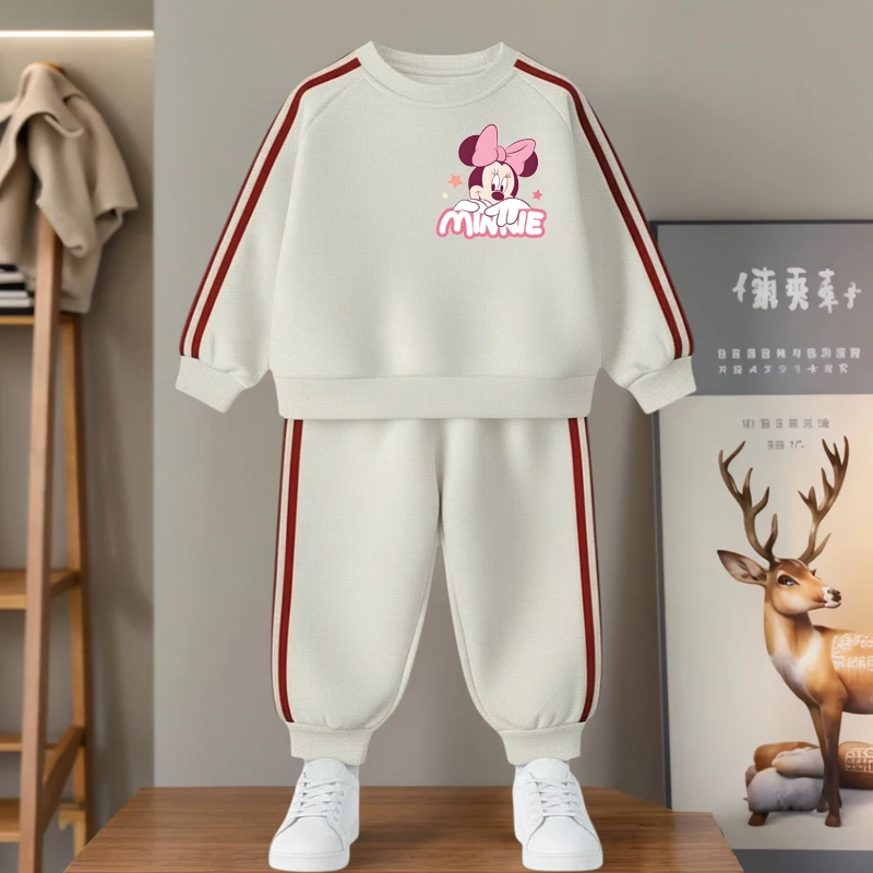 مجموعة هوديز أنيقة للفتيات من ديزني لربيع 2026، طقم أطفال من قطعتين بأكمام طويلة وبنطلون، بدلة رياضية كاجوال للأطفال