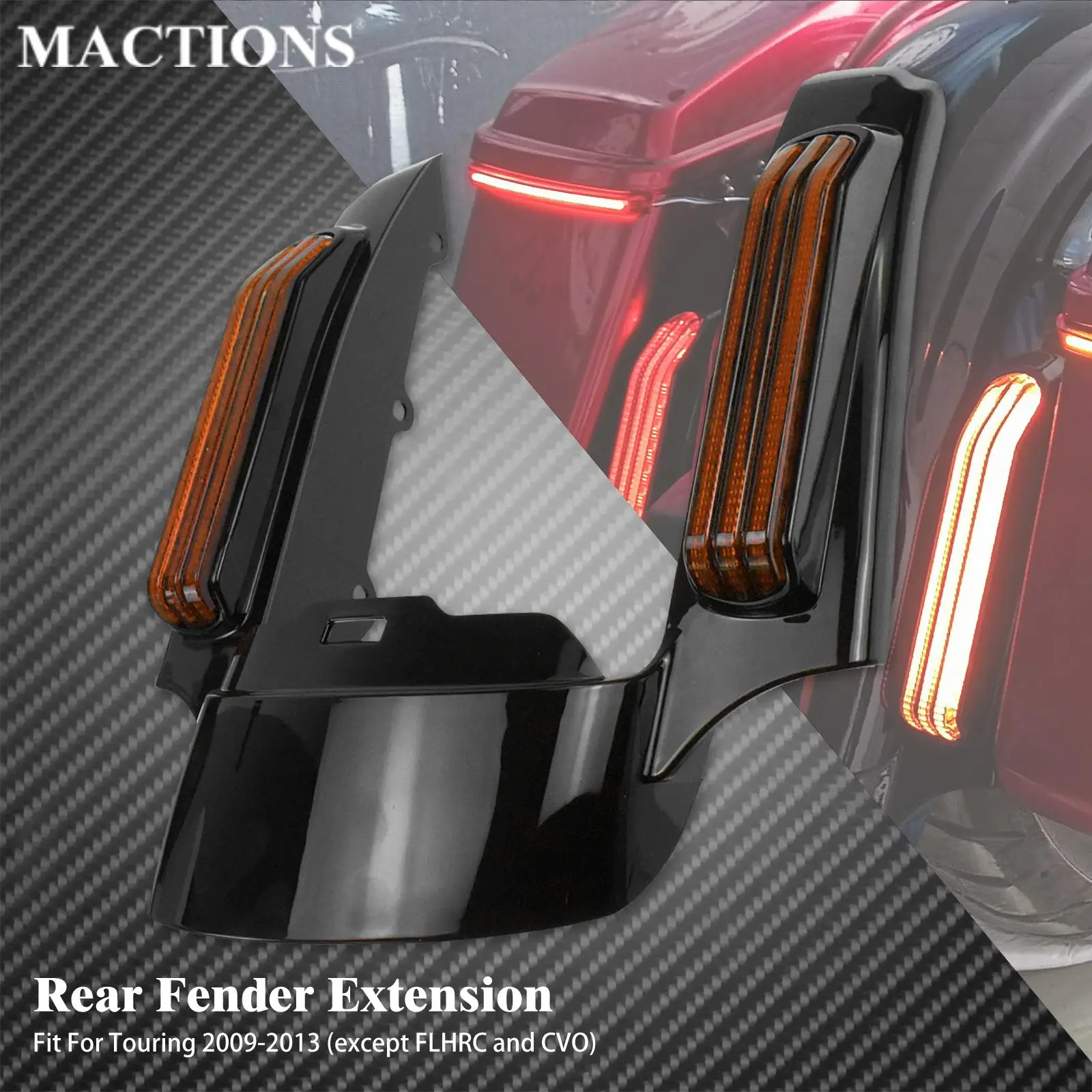 

Мотоциклетный глянцевый черное заднее крыло расширение фасции сигнал поворота Оранжевый объектив тормозной светильник для Harley Touring Street Glide 2009-13