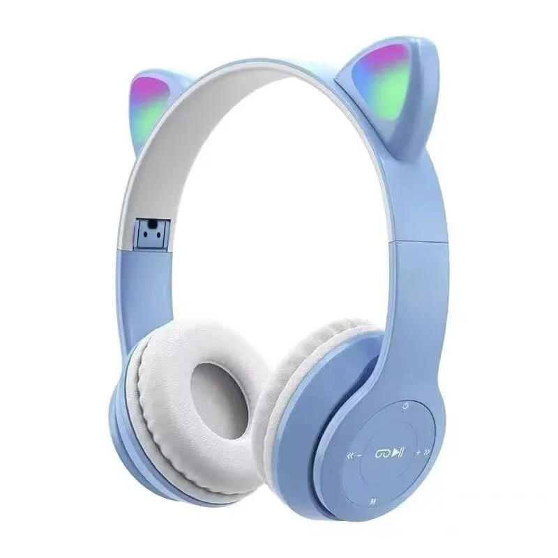 P47M Cute Cat Ear Bluetooth Headphones with LED Wireless Headset