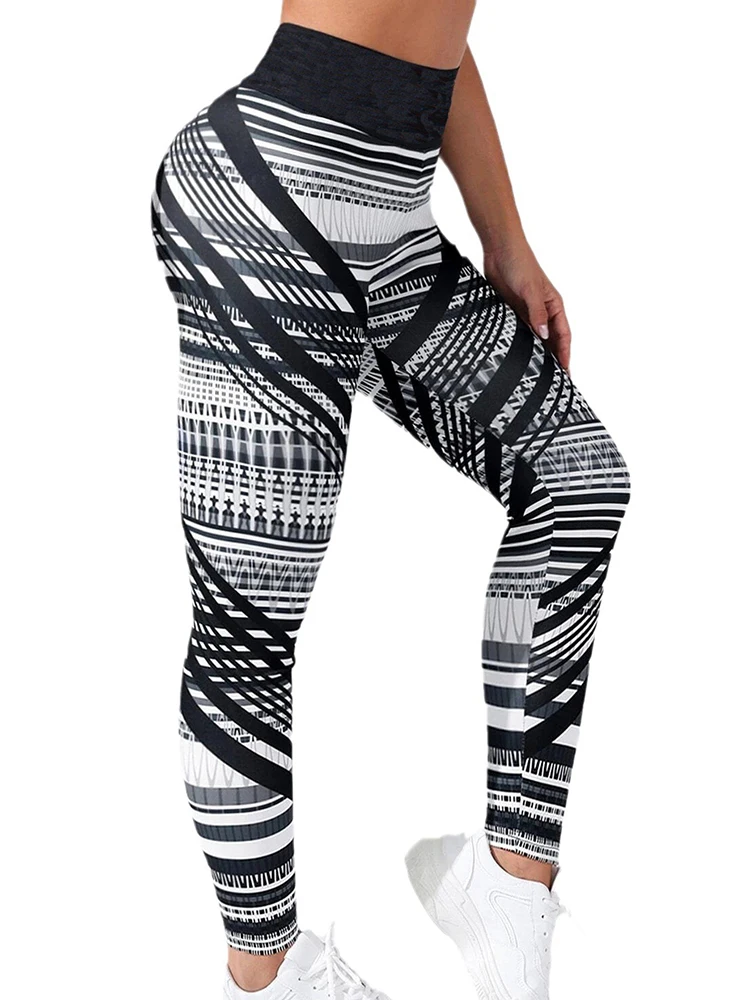 

Abstract Lines Print Leggings for Women Yoga Pants Fitness High Waist Leggin Booty Lifting Workout Scrunch Sports Gym Tights