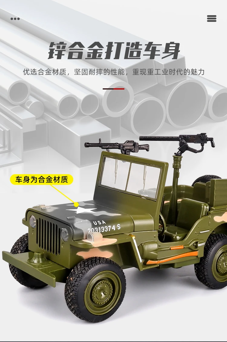 Willys GP Askeri Jeep Off-road 1:18 Ölçekli 