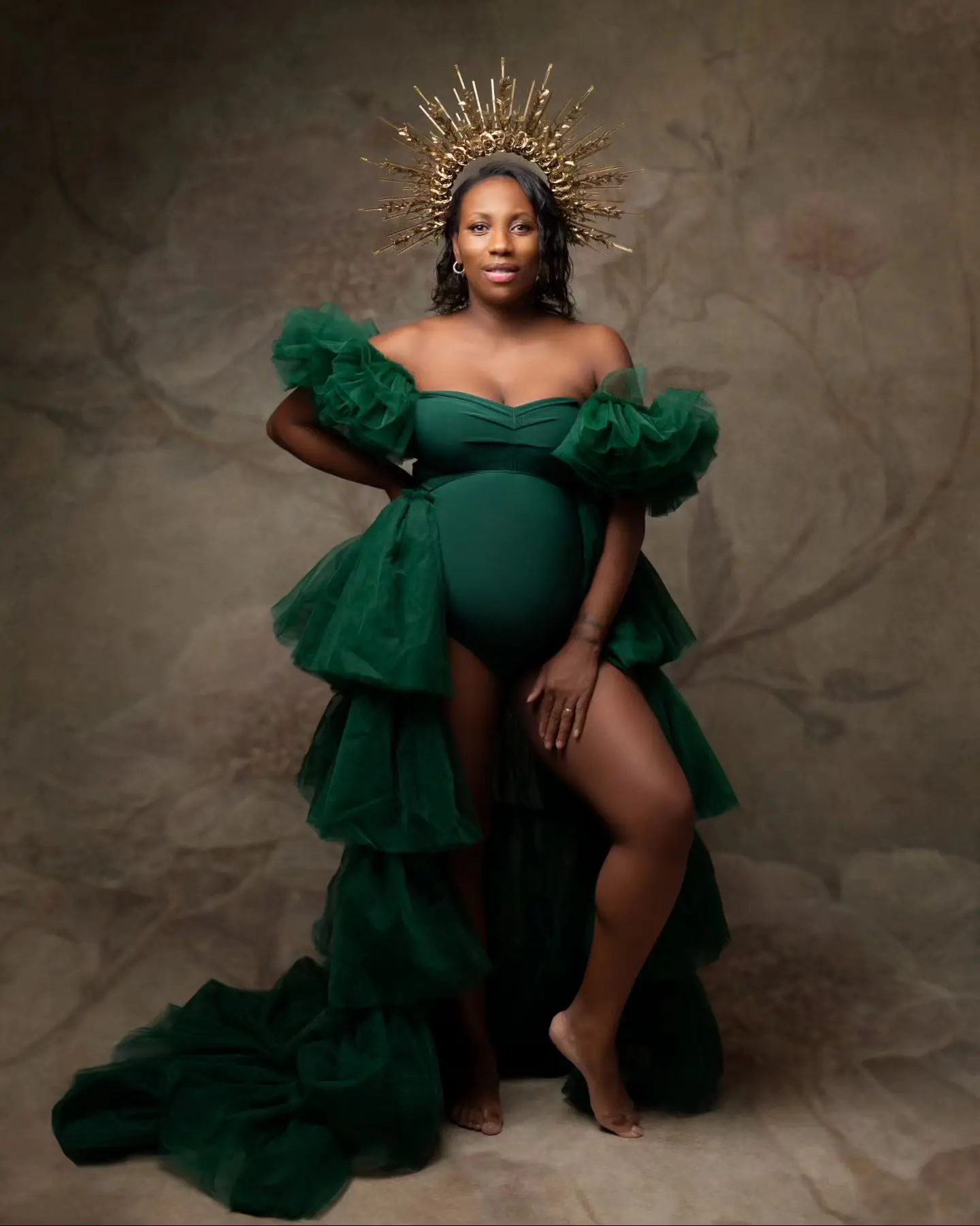 

Green Prom Dresses for Pregnant Women A Line Ruffles 2 Pieces Maternity Robes Sexy Floor Length Baby Shower Party Gowns