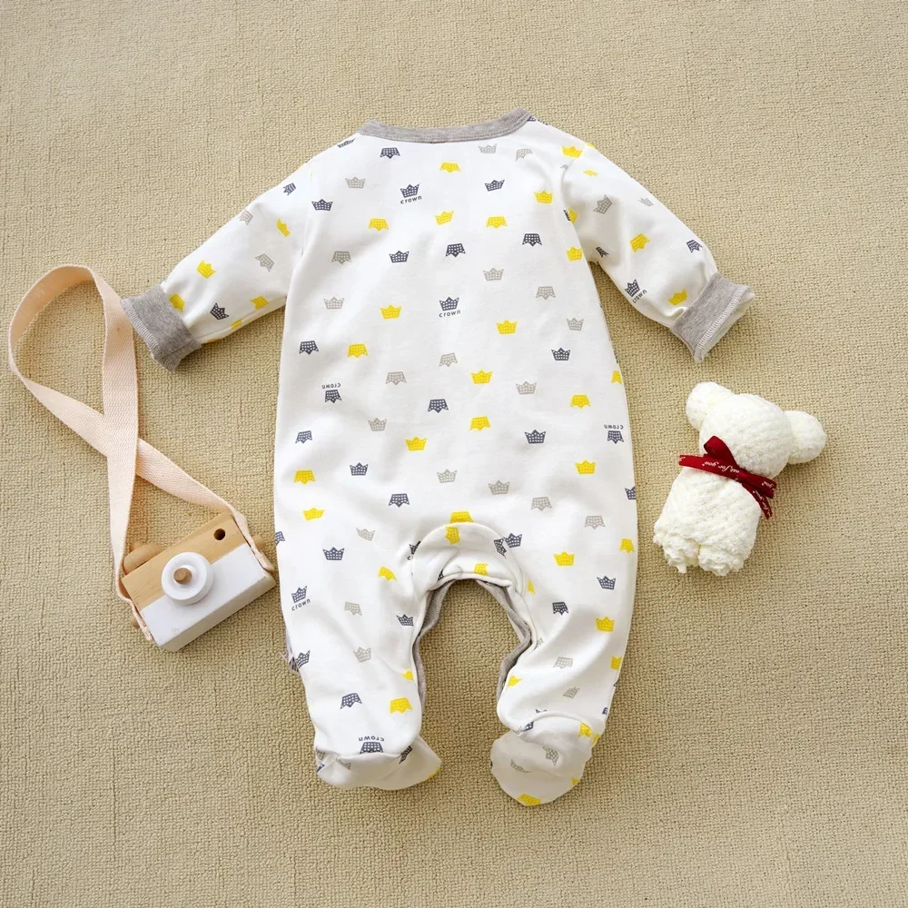 3-12M Spring Autumn Baby boy girls romper print long sleeve Footies Infants Baby onesie Cartoon Embroidered tiger baby underwear
