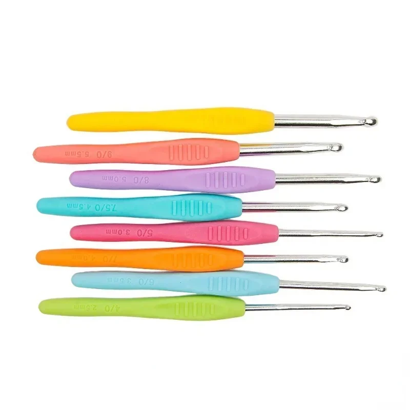 8pcs/set Crochet Hook 2.5-6.0mm Aluminum Crochet Needles With Colorful Soft Rubber Grip Cushioned Handles Knitting Needles