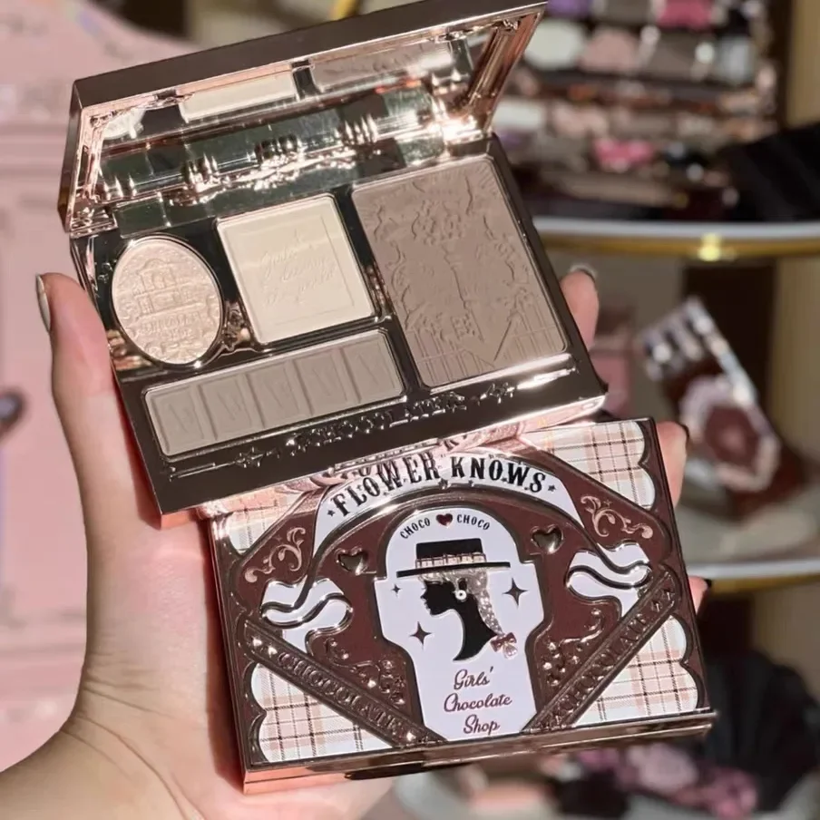 

Flower Knows Chocolate Highlight Repair Three-Color Integrated Matte Decoration Contour Compact Highlight Integrated Palette