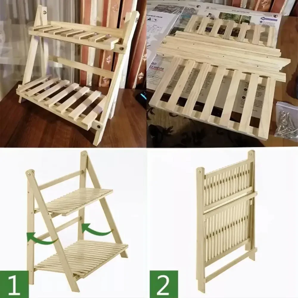

Shelf Double For Layer Room Flowerpot Home Supplie Wooden Spice Racks Storage Collapsible Living Kitchen Organizer Durable