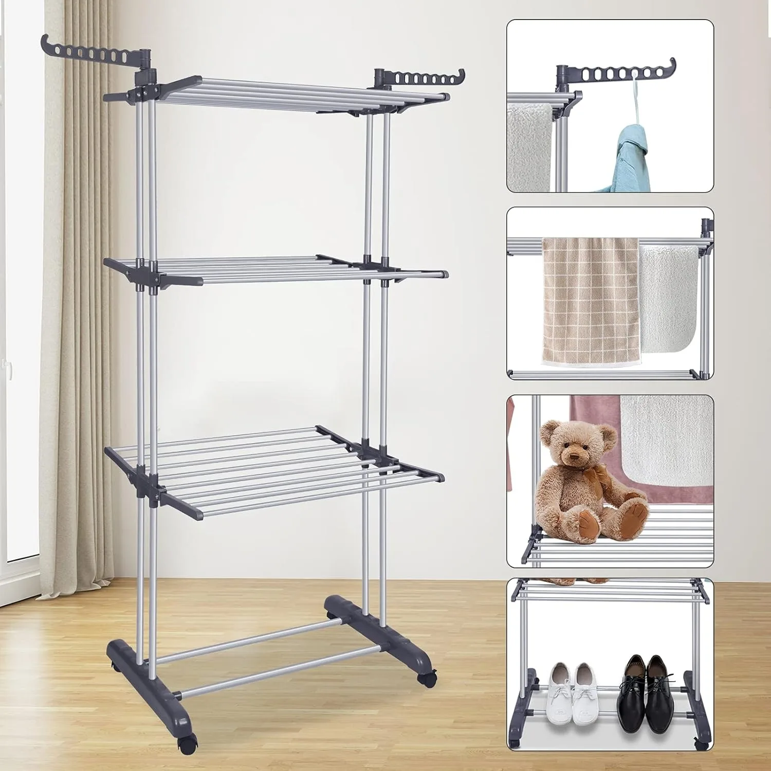Clothes Drying Rack Folding Drying Rack Clothing 4 Tier Clothes Horses Rack Stainless Steel Laundry Drying Rack ﻿ 3