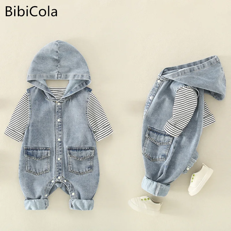 

Autumn Spring Infant Clothes Set Toddler Denim Romper+pullover Boys Jumpsuit Newborn Clothing Girls Outfit Sleeveless Overall