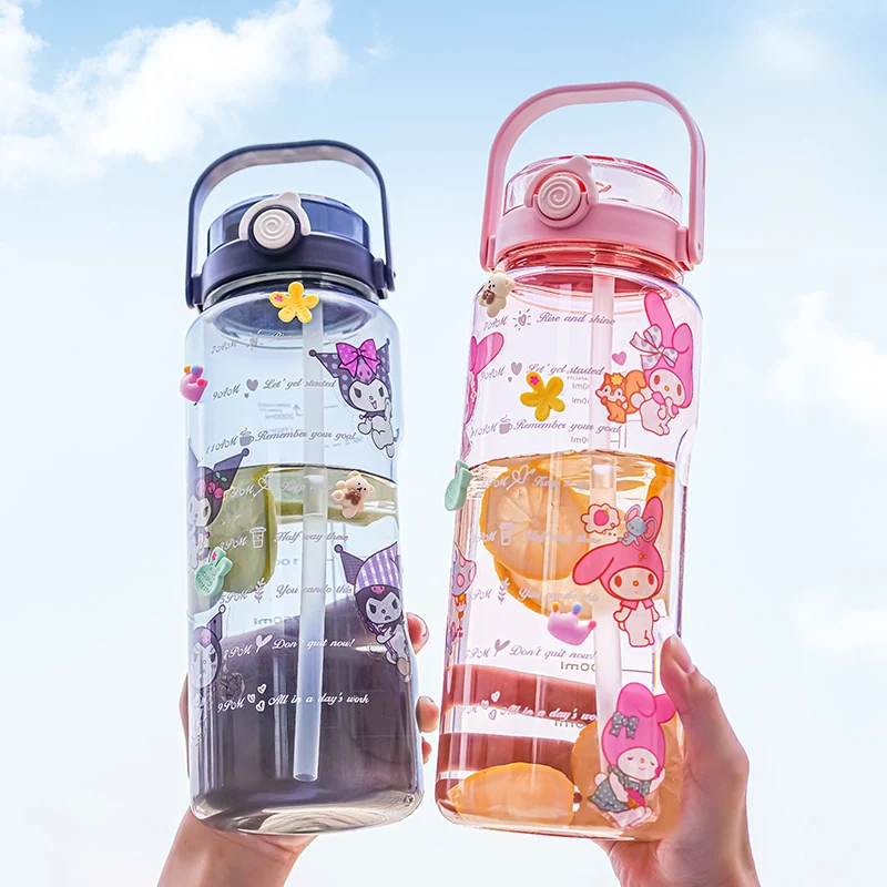 

1500/2000Ml Large Capacity Cartoon My Melody Water Bottle Anime Kawaii Sanrio Kuromi Cinnamoroll Sports Fitness Straw Cup Gift