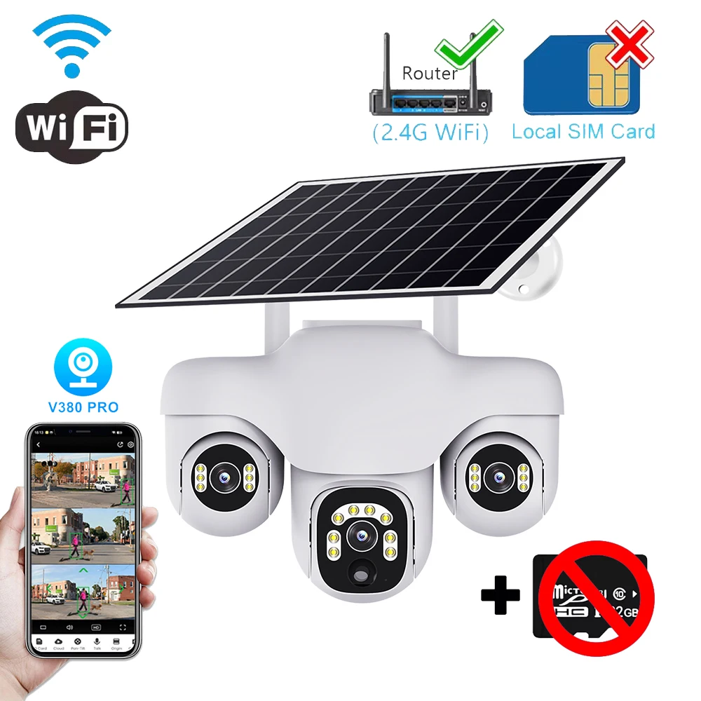Wi-Fi Зовнішня камера спостереження 3 в 1, PTZ-камери, вбудована батарея, живлення від Solaire, нічне бачення, безпека, захист, IP-відеоспостереження
