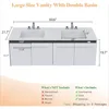 60" LED Floating Bathroom Double Vanity with Sink Combo, Modern High Gloss Wall Mounted Bathroom Storage Cabinet White 2
