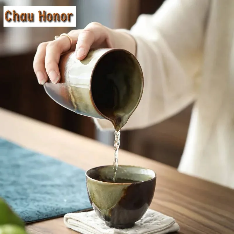 200ml Handmade Firewood Fair Cup Thick Tire Ceramic Tea Pitcher Japanese Divider Tea Chahai Kungfu Tea Pitcher Tea Ceremony