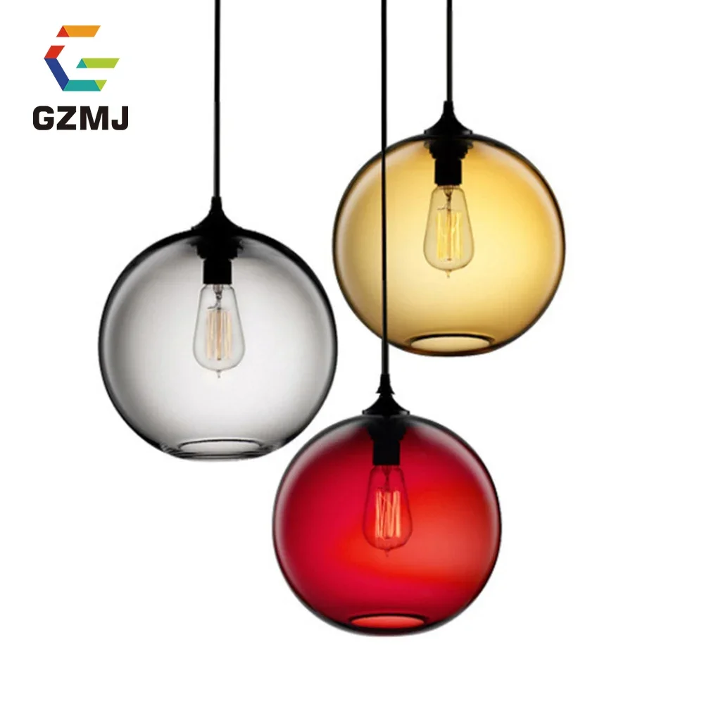 

GZMJ Glass Ball Colorful Pendant Lights Modern Home Decor Pendant Lights Led Hanglamp Fixtures Kitchen Lights Lampshade