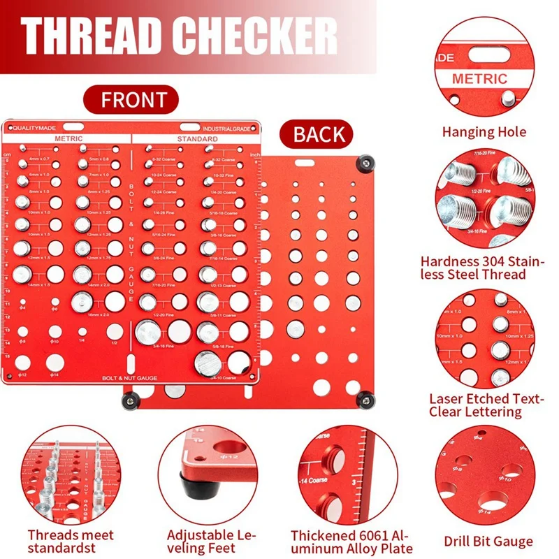 A98E-스레드 검사기, 42 너트 및 볼트 스레드 검사기, 볼트 크기 및 스레드 게이지, 볼트 및 너트 식별자 게이지