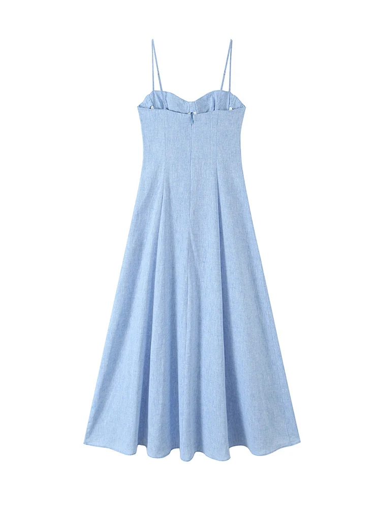 TFMLN Summer Ladies Split Sling Dress High Waist A-lined Swing Long Dresses Female Fashion Casual Corset Style Street Wear