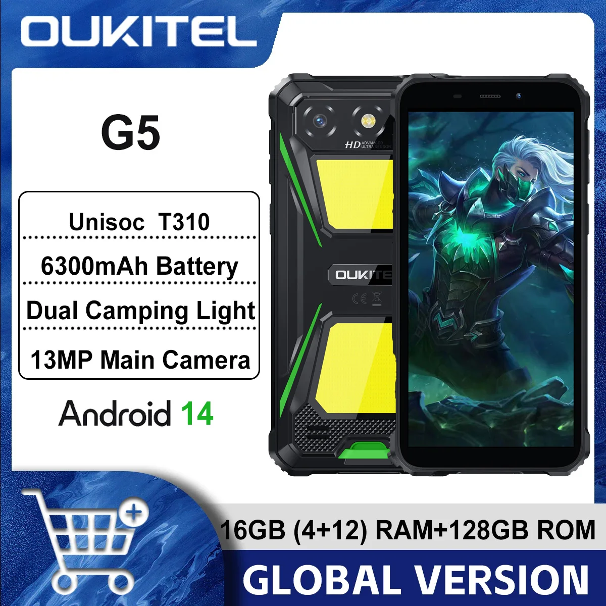 Oukitel G5タフネススマートフォン 6インチHD デュアルキャンプライト