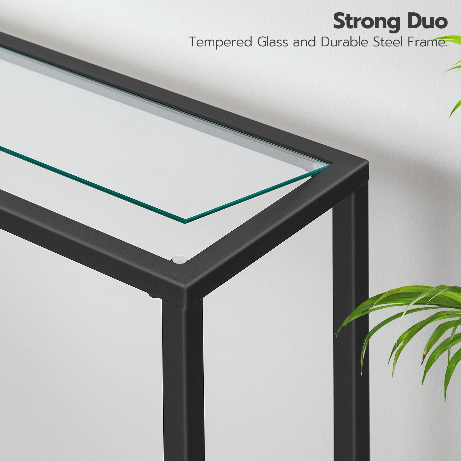 39.4" Black Console Table, Tempered Glass Sofa Table, Modern Entryway Narrow Couch Metal Frame, for Living Room