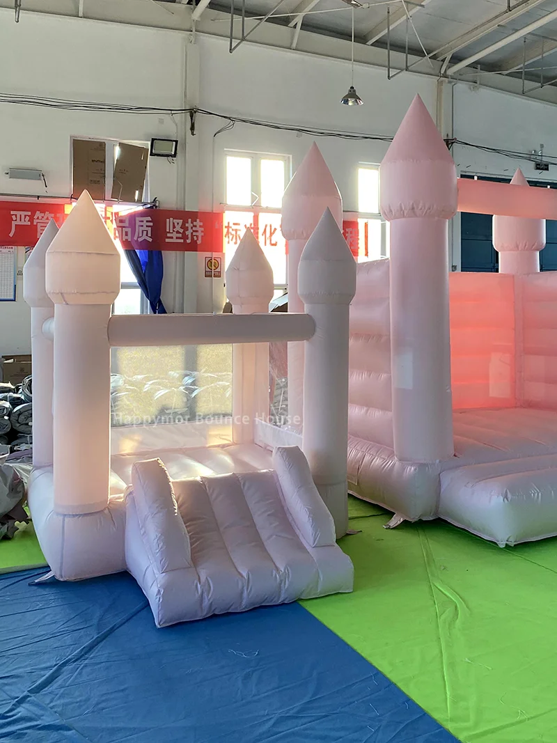 PastelPinkOxfordBabyBouncerInflatableWithPVCJumpAreaAndSlide