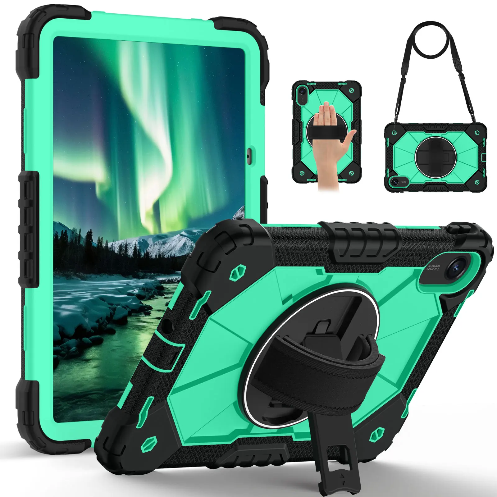 Heavy Duty Shockproof Tablet Cover with 360° Rotating Kickstand and Belt