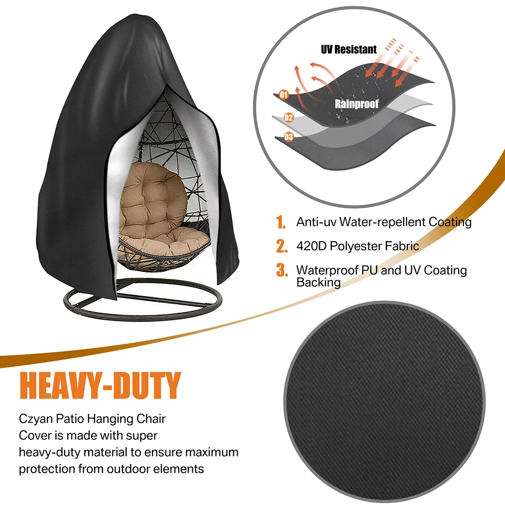 Waterproof Heavy-Duty Patio Swing Chair Cover with Zipper for Outdoor Garden Furniture