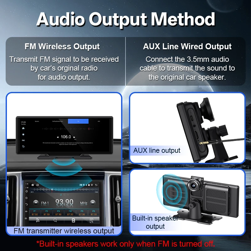 10.26” 4K DVR Portable Car Radio Wireless CarPlay Android Auto Dash Cam IPS Touc