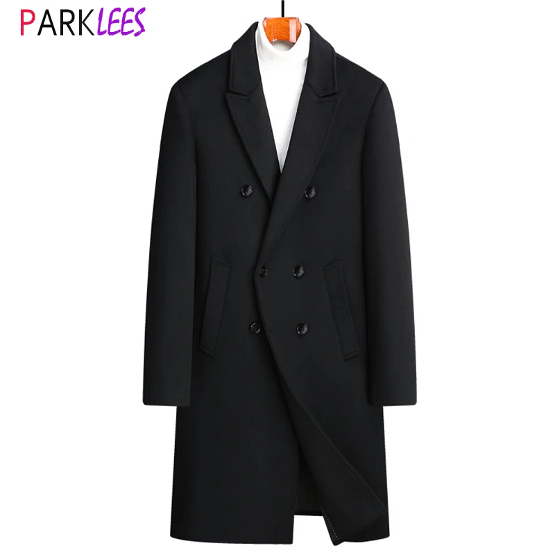 

Extra Long Double Breasted Wool Trech Coat Men 2023 Winter Brand New Mens Cashmere Coat Slim Fit Woolen Peacoat Windbreaker 4XL