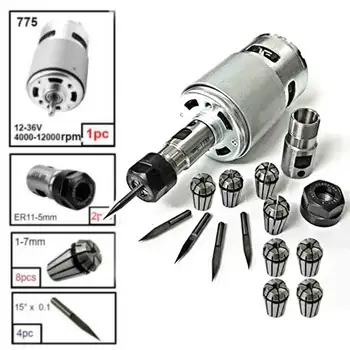 775 스핀들 모터, DC 12V-24V, 20000 RPM 미니 전기 모터 볼 베어링, CNC 3018 조각기용 고출력 스핀들