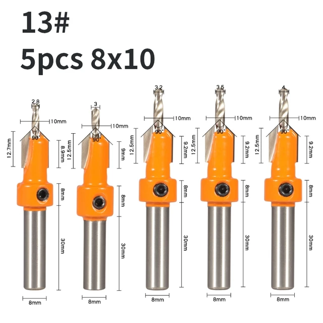 YUSUN  8MM Shank Hss Countersink  Router Bit Screw Extractor Woodworking Milling Cutter For Wood 5pcs 8x10