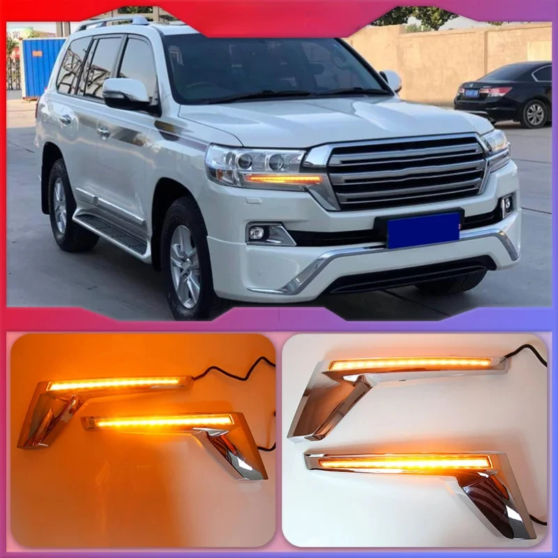 

Yellow LED Turn Signal Flash Light Kit For Toyota Land Cruiser FJ200 LC200 2016-2020 Chrome Front Grille Lamp Trunning light