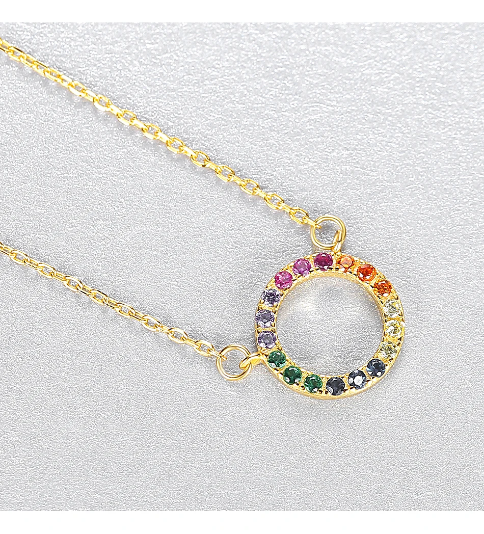 Multicolor Zirkon Sterling Silber Kreis Anhänger Regenbogen Zirkonia Frauen Halskette Mädchen_voghion.com