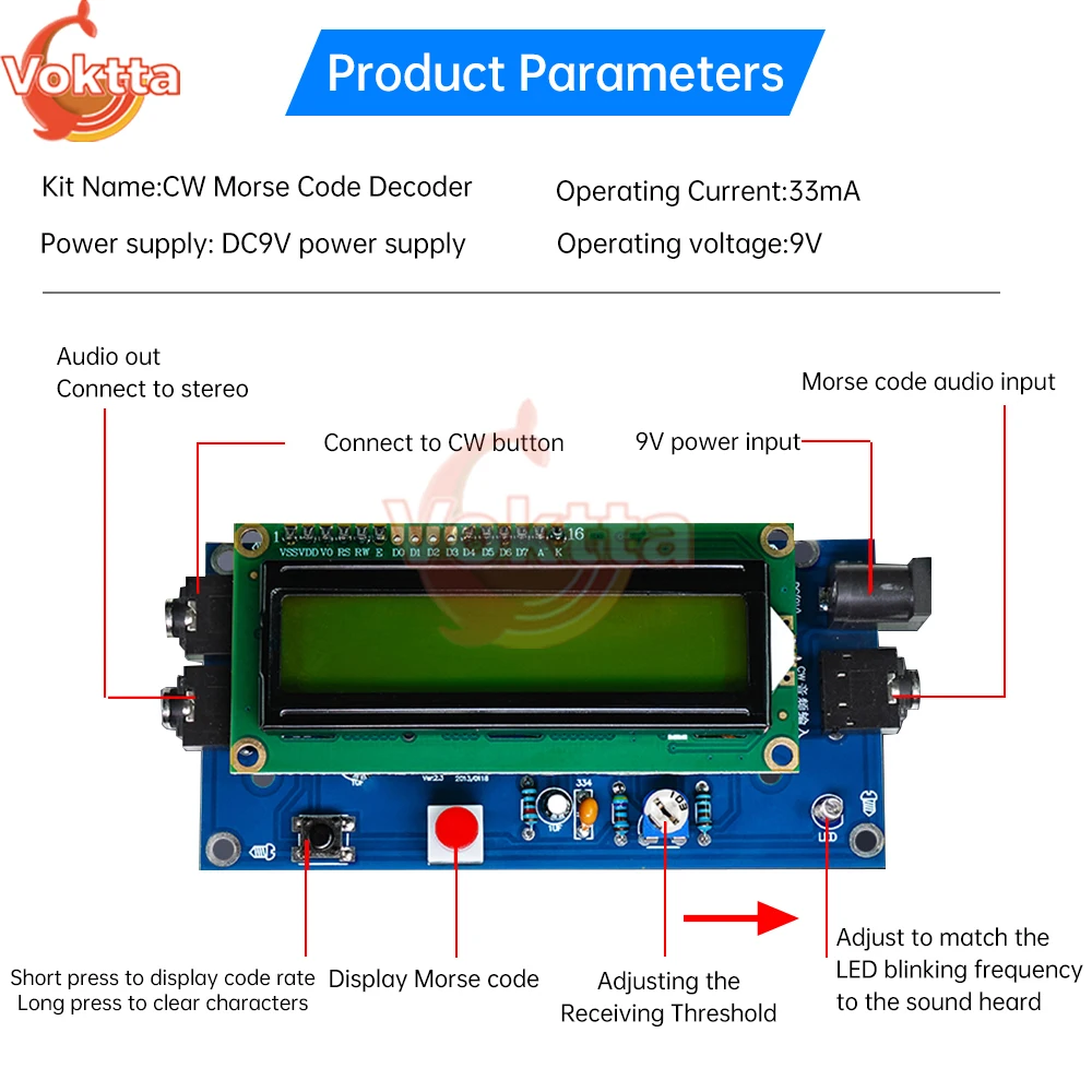DC9V CW Morse Code Decoder Bulk Circuit Board Wireless Transmitter
