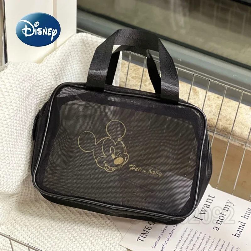 Disney Mickey New Cosmetic Bag Mesh Transparent Women's Portable Cosmetic Bag Fashion Beach Bag Large Capacity High Quality