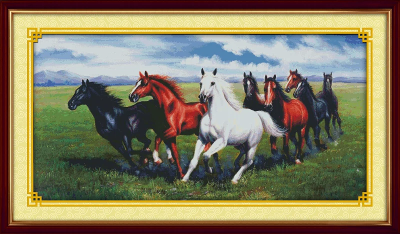 

Набор для вышивки крестиком Eight steeds, висячая картина для украшения гостиной, спальни, 11CT/14CT, ручная вышивка se