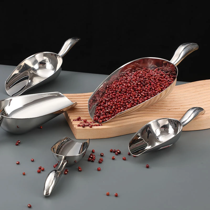 Ice Cube Scoop Ice Shovel Scoop Ice Cream Scoop Stainless Steel Ice Shovel Coffee Beans Ice Cube Scoop Bar Scraper Flour Nut Spoon Grain Dry Goods Shovel