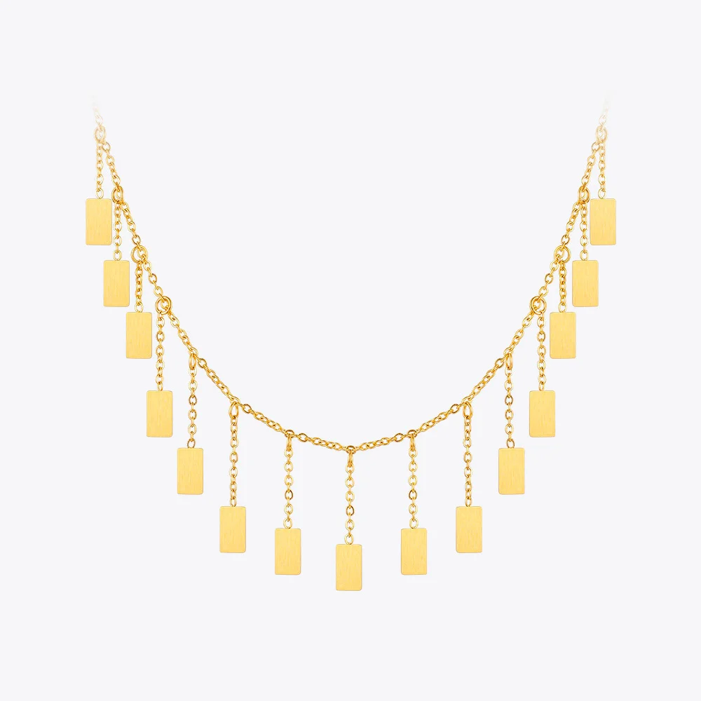 

ENFASHION Royal Hanging Square Necklace For Women Gold Color Choker Necklaces Stainless Steel Collier Fashion Jewelry P213204