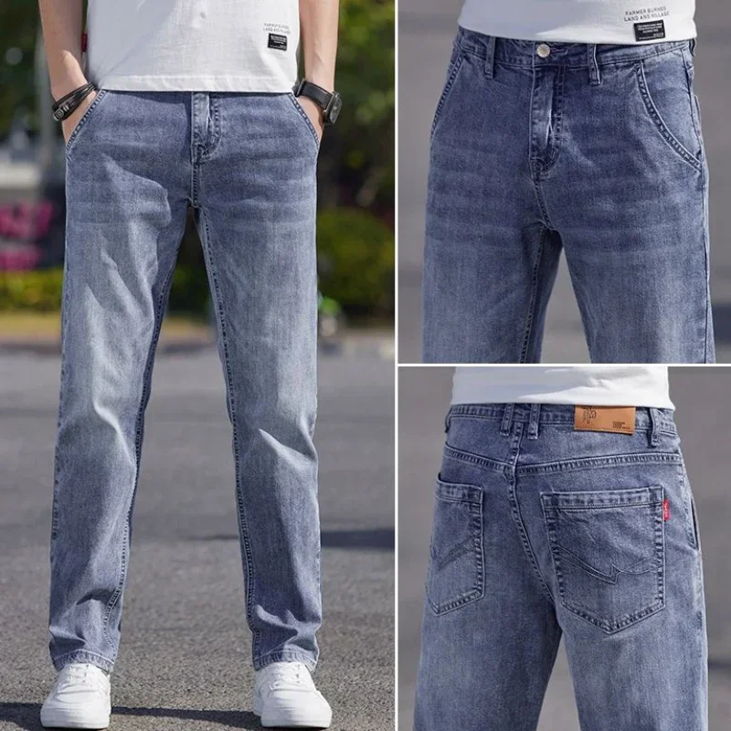 thumbnail image 1 of Pantalones vaqueros de verano para hombre, pantalones cargo, pantalones vaqueros para hombre, elásticos, económicos, estilo coreano, elegantes, clásicos, estéticos, vaqueros lavados, 1 of 5