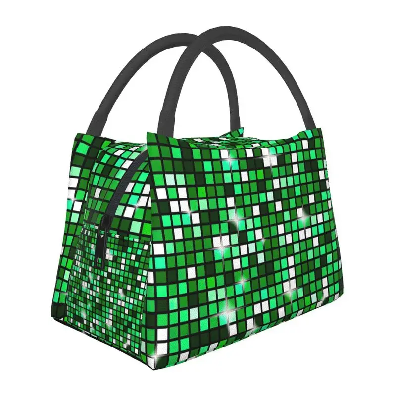 

Emerald Green Disco Ball Glitter Thermal Insulated Lunch Bags Women Resuable Lunch Tote for Office Outdoor Storage Meal Food Box