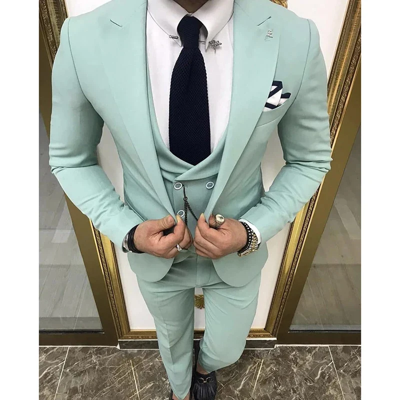 

Mint Full Set Suits for Men Wedding Elegant Formal Costume Single Breasted Notched Lapel 3 Piece Jacket Pants Vest Tailor Made