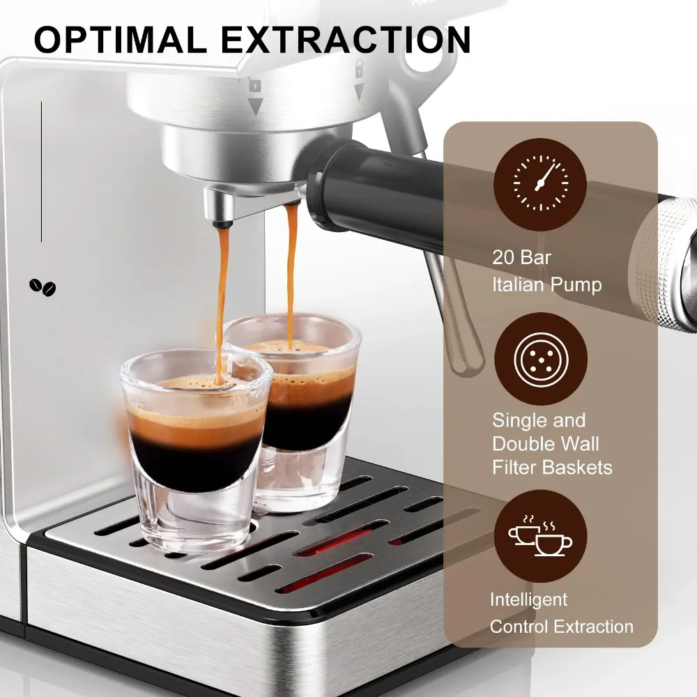 Machine 20 Bar, Professional Espresso Maker with Milk Frother Steam Wand 3