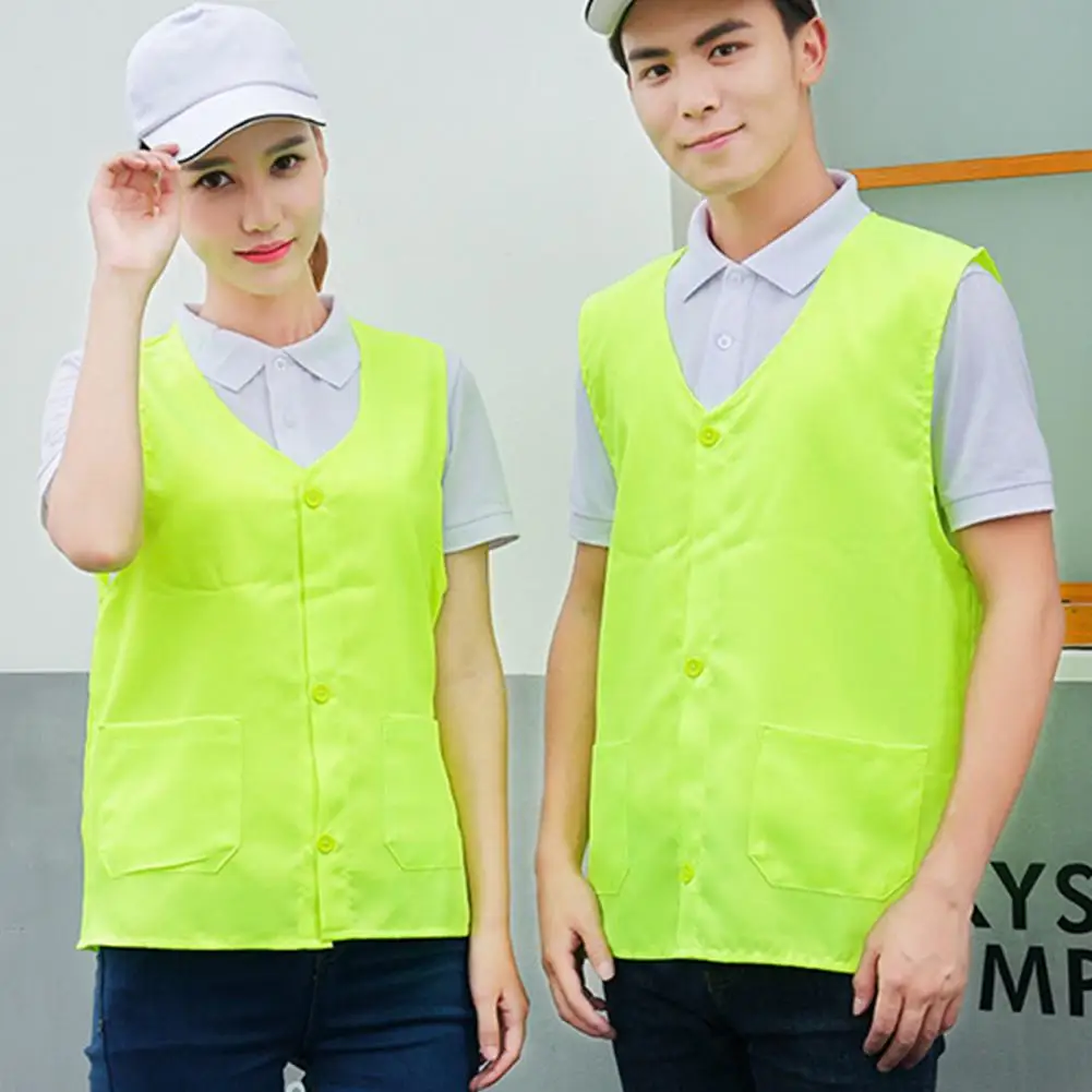 Work Vest Jacket Single-breasted V-Neck Breathable With Pocket Protective Polyester Unisex Volunteer Uniform For Men Women Out siepake gardening work gloves for women thornproof rubber coated breathable knit for yard and household chores