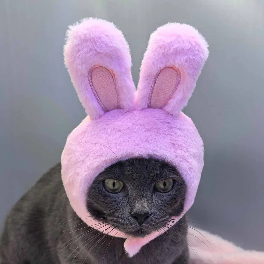 Plush cute rabbit hat for cats and small dogs cat decoration accessories soft pet supplies cat head cover hat