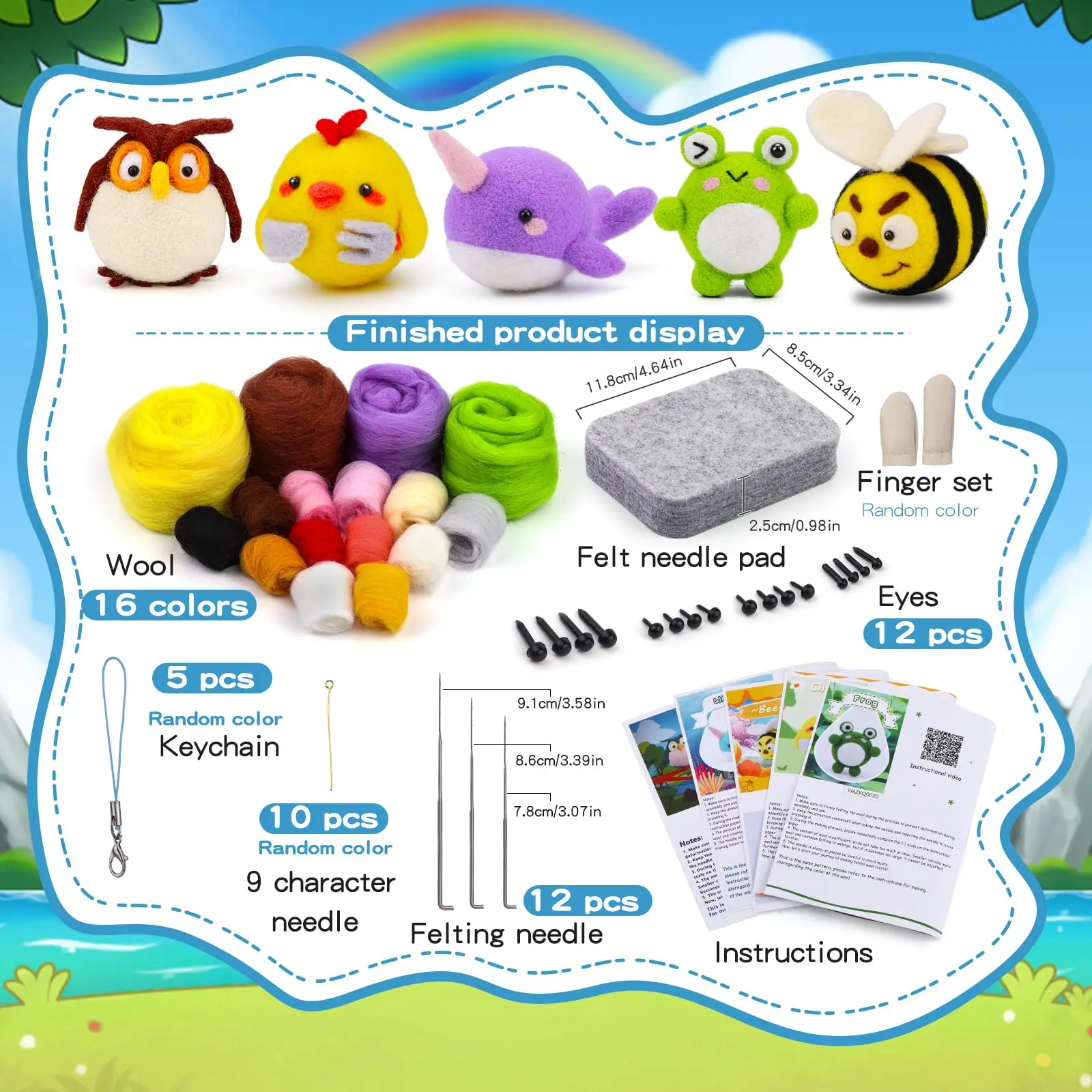 Animal Felting Kits 5PCS For Beginners Adults Wool Felting Kit Including Wool Roving Foam Pad Instructions For DIY