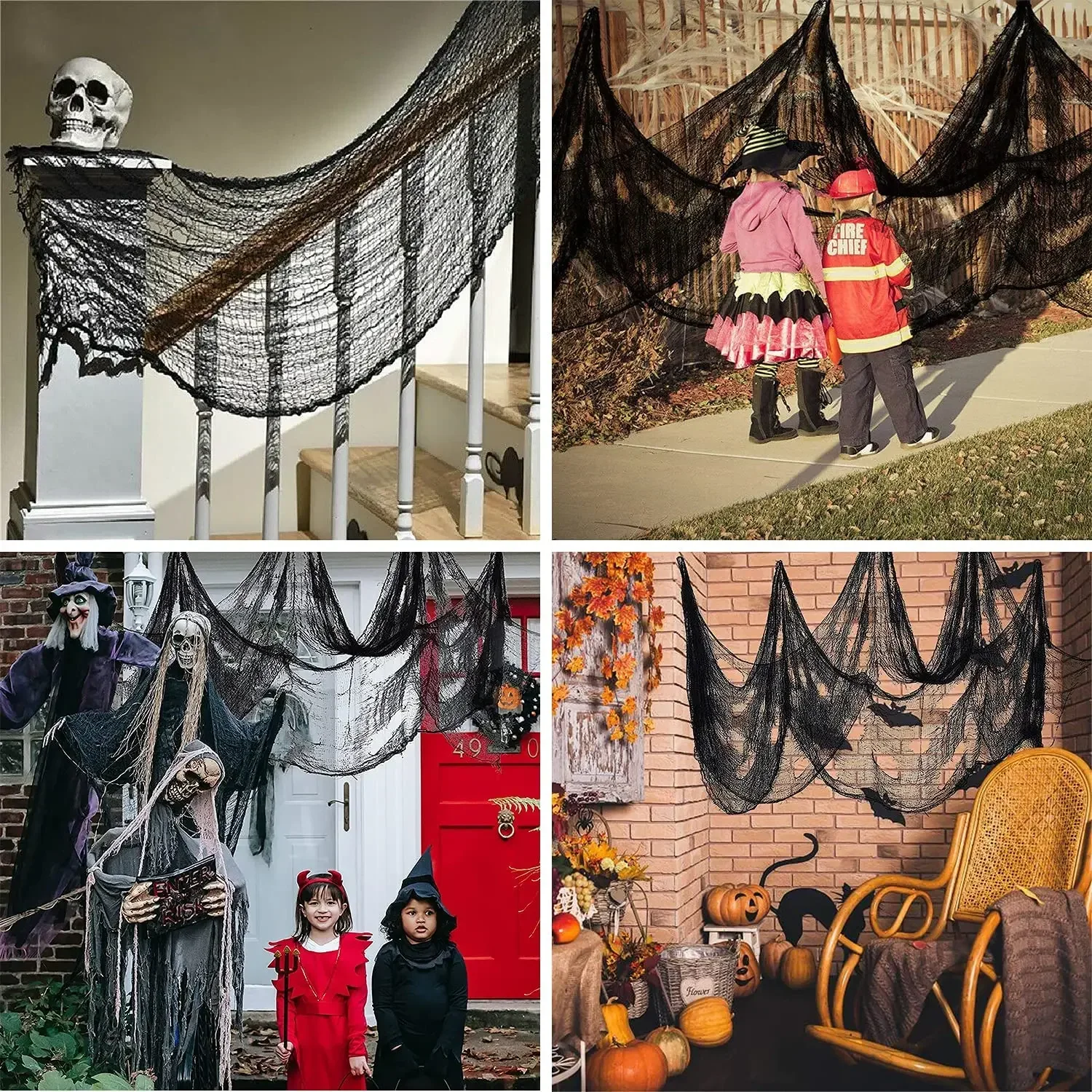 76x183cm Halloween Decorations Black Creepy Gauze Cloth Window Table Door Net Spooky Fancy Dress Party Haunted House Wall Decor 5