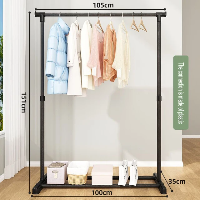 Garment Rack Floor Standing Clothes Hanger Double Pole Coat Rack Wardrobe Clothing Drying Rack Mobile Cloth Rail Home Furniture Black 100cm